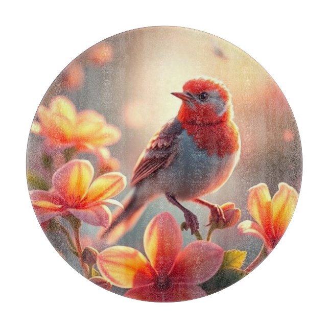 Orange Bird Floral Cutting Board (Framsidan)