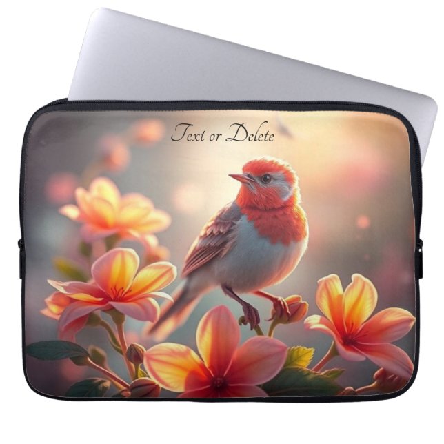 Orange Bird Floral Laptop Sleeve (Framsidan)