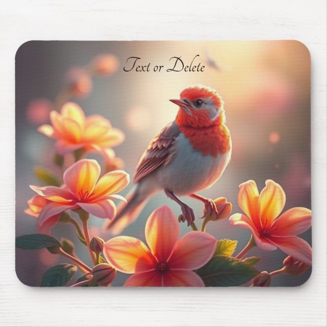 Orange Bird Floral Mousepad Musmatta (Framsidan)