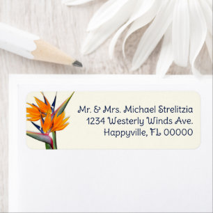 Orange Bird of Paradise Flowers Returadress Etikett