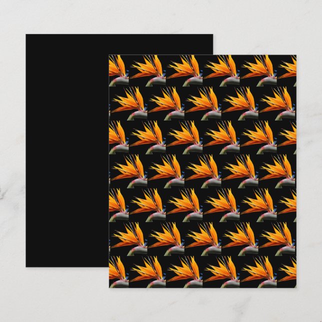 Orange Bird of Paradise på svart scrapbookpapper (Fram/baksida)