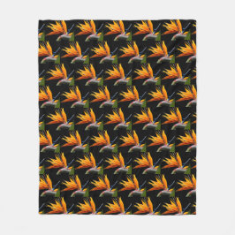Orange Bird of Paradise Plant Mönster on Black Fleecefilt
