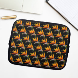 Orange Bird of Paradise Plant Mönster on Black Laptop Fodral
