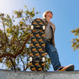 Orange Bird of Paradise Plant Mönster on Black Mini Skateboard Bräda 18,5 Cm