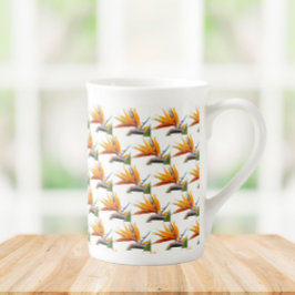 Orange Bird of Paradise Plant Mönster on White Benporslin Mugg