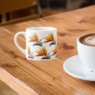 Orange Bird of Paradise Plant Mönster on White Espressomugg