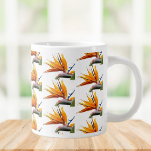 Orange Bird of Paradise Plant Mönster on White Jumbo Mugg