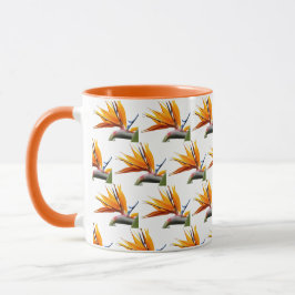 Orange Bird of Paradise Plant Mönster on White Mugg
