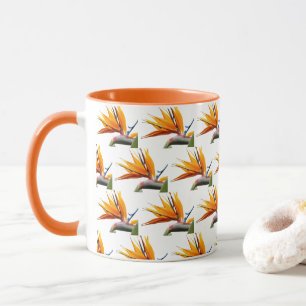 Orange Bird of Paradise Plant Mönster on White Mugg