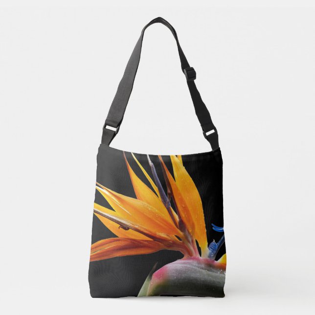 Orange Bird of Paradise-växt på svart Axelväska (Framsida)