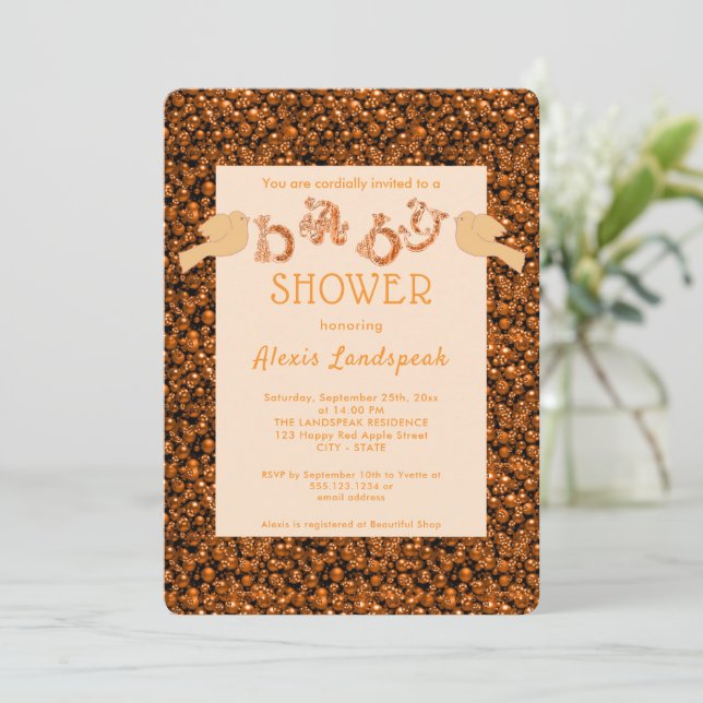 Orange Birds & Gemstones Baby Shower Inbjudningar (Stående Fram)