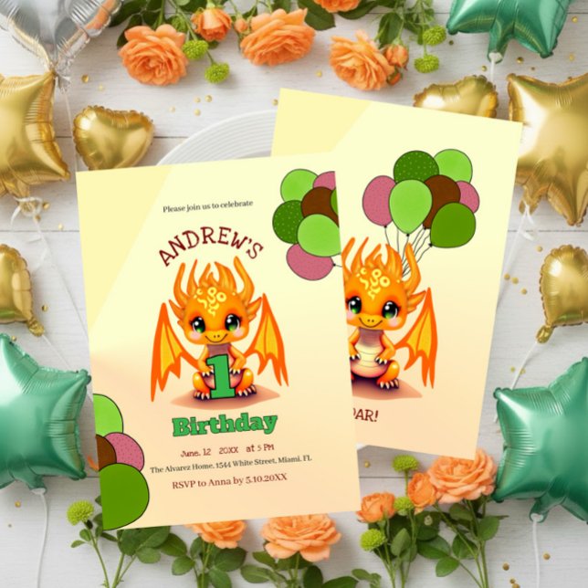 Orange Birthday Dragon invitation Inbjudningar (Skapare uppladdad)