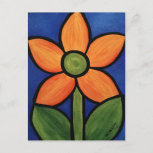 Orange Blå Abstrakt Blomma Vykort
