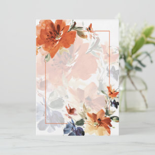 Orange & blå akvarell höst blommande tomt bröllop inbjudningar