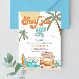 Orange Blå ALDER Pojke Surf Upp Surf 1-årsdag Inbjudningar