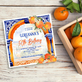 Orange blå azulejo Spansk födelsedag Inbjudningar