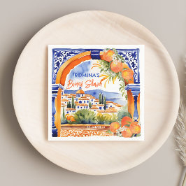 Orange blå azulejo talavera kakel bröllopsdusch pappersservett