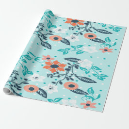 Orange Blå Blommig Inpackningspapper Presentpapper