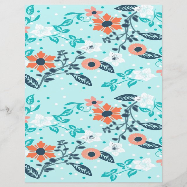 Orange & Blå Blommig Scrapbookpapper (Framsida)