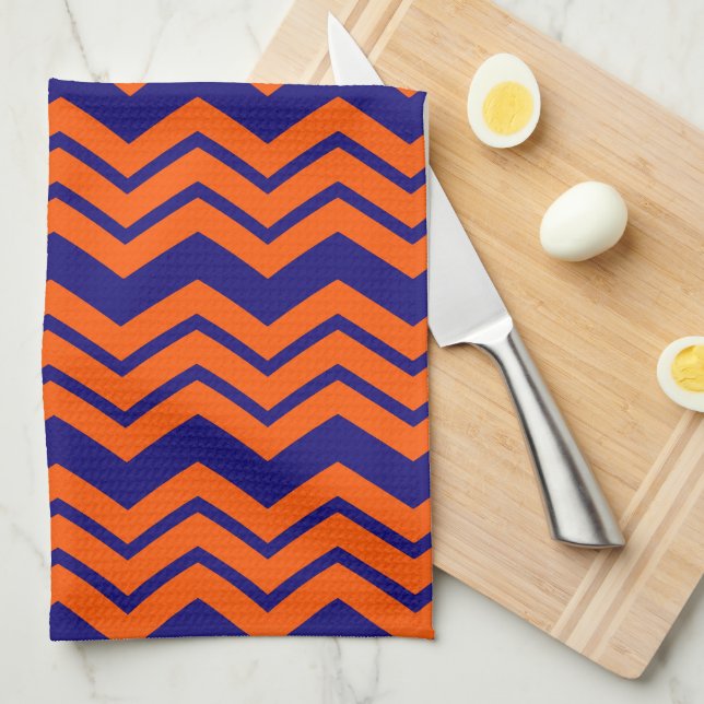 Orange Blå Chevron Sicksack Design  Kökshandduk (Vikt i Fjärdedel)