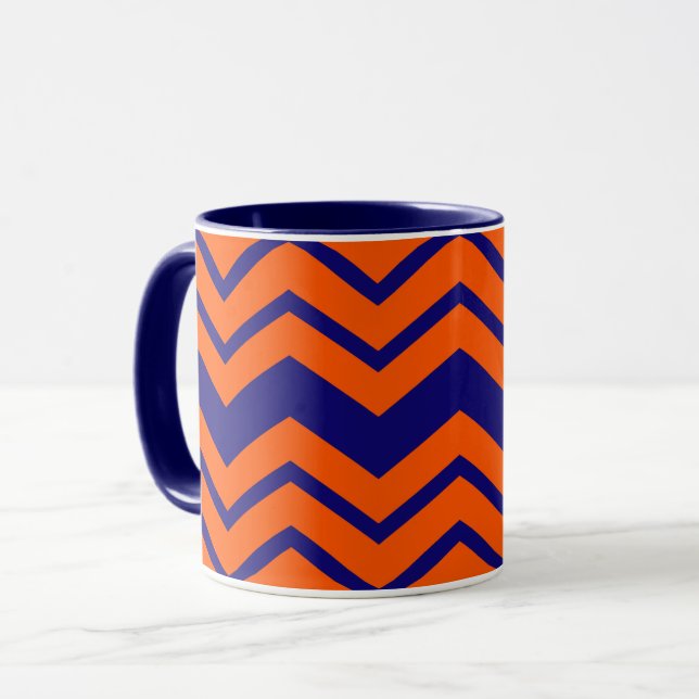 Orange Blå Chevron Sicksack Design  Mugg (Framsida vänster)