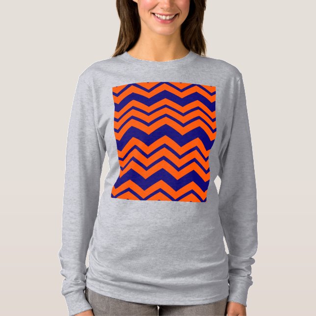 Orange Blå Chevron Sicksack Design  T Shirt (Framsida)