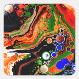 Orange, blå, Grönt, svart digital Fluid Art Fyrkantigt Klistermärke