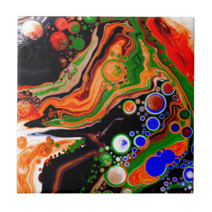 Orange, blå, Grönt, svart digital Fluid Art Kakelplatta
