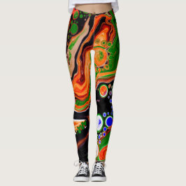 Orange, blå, Grönt, svart digital Fluid Art Leggings