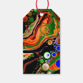 Orange, blå, Grönt, svart digital Fluid Art Presentetikett