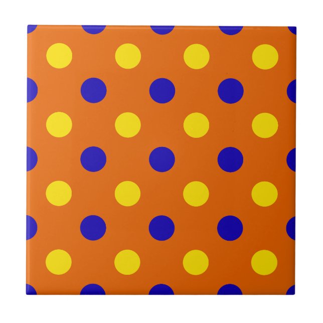 Orange Blå Gul Prickig Design  Kakelplatta (Framsidan)
