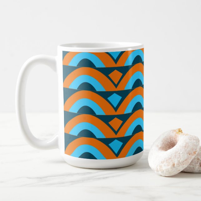 Orange Blå Halvcirkel Diamant Geometrisk Kaffemugg (Med munk)