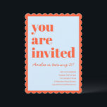 Orange Blå Modern 21:a Flikig Födelsedagsfest Inbjudningar<br><div class="desc">Denna födelsedagsinbjudan har fet typografi i kombination med en lekfull flikig kant för en rolig och självsäker look i blått och orange. Ett bra val för stora födelsedagar,  cocktail-partyn eller stilrena vuxenfiranden.</div>