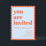 Orange Blå Modern 21:a Flikig Födelsedagsfest Inbjudningar<br><div class="desc">Denna födelsedagsinbjudan har fet typografi i kombination med en lekfull flikig kant för en rolig och självsäker look i blått och orange. Ett bra val för stora födelsedagar,  cocktail-partyn eller stilrena vuxenfiranden.</div>