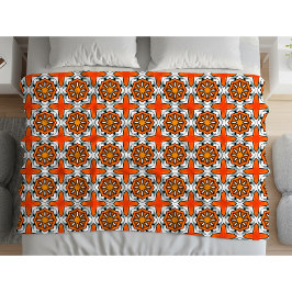 Orange, blå och vit geometrisk mandala fleecefilt