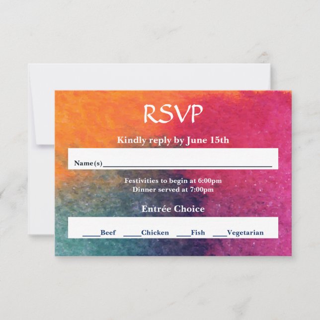 Orange Blå Rosa Akvarell - RSVP OSA Kort (Framsida)