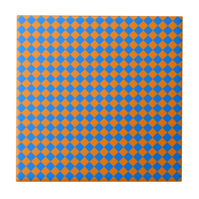 Orange Blå Rutig Diamant Mönster Kakelplatta (Framsidan)
