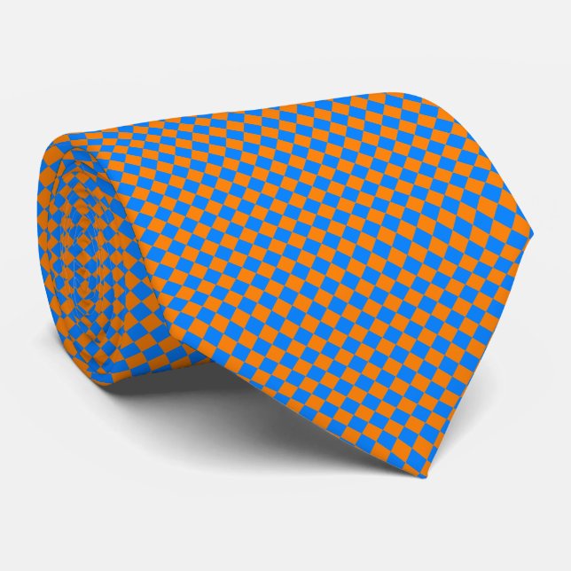 Orange Blå Rutig Diamant Mönster Slips (Rullad)