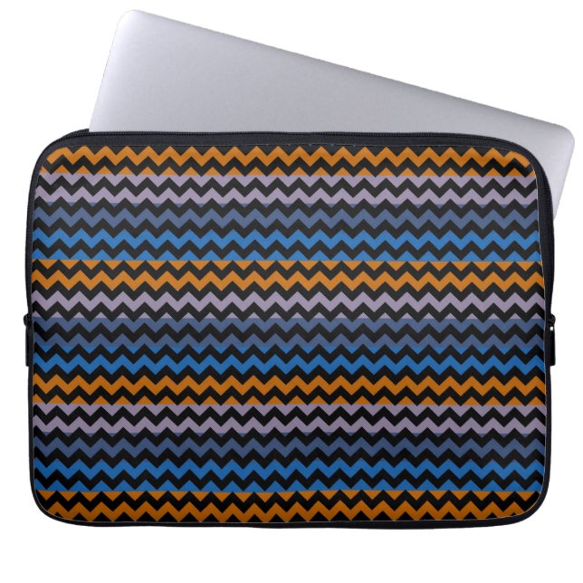 Orange Blå Svart Chevron Sicksack Laptop Fodral (Framsidan)