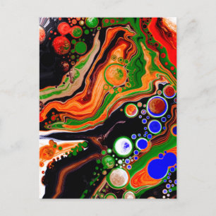 Orange, Blå, Svart Digital Fluidkonst Vykort