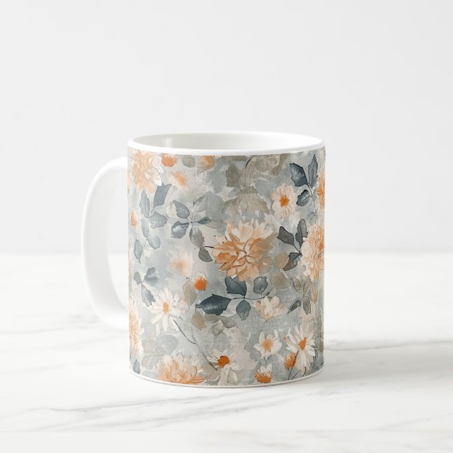 Orange Blå Vita Blommor Kaffemugg (Framsida vänster)