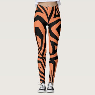 Orange Black Abstrakt Zebra tryck Womens Leggings