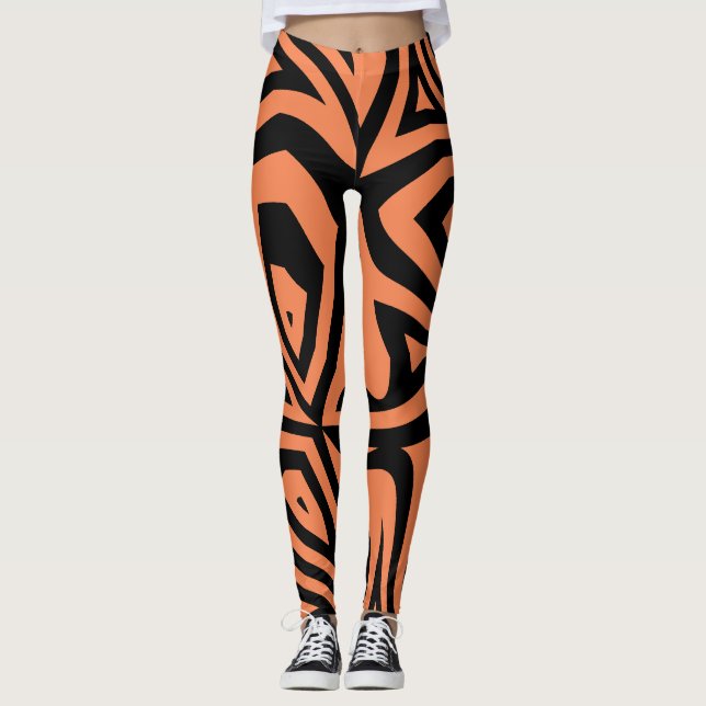 Orange Black Abstrakt Zebra tryck Womens Leggings (Framsida)