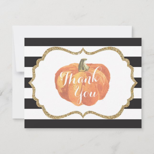 Orange Black and Guld Pumpkin Höstfall Tack Kort (Framsida)