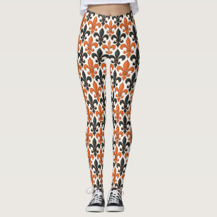 Orange Black Baroque Fleur-de-lis Mönster Design Leggings