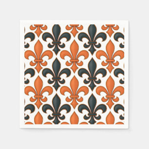 Orange Black Baroque Fleur-de-lis Mönster Design Pappersservett