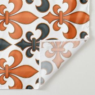 Orange Black Baroque Fleur-de-lis Mönster Design Tyg