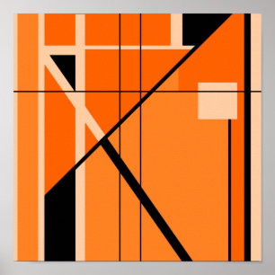 Orange Black Beige Mid-Century Modern look Art Art Poster