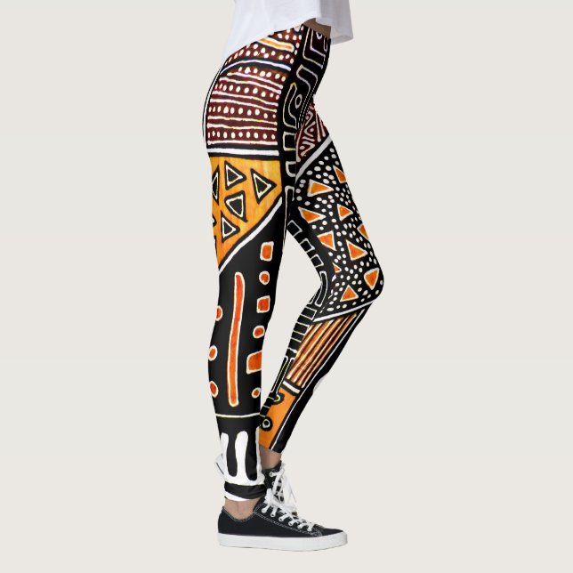 Orange-Black-Brown Mudcloth Leggings (Höger)