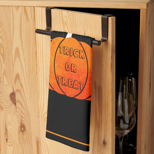 Orange Black Cat Pumpkin Bus eller godis Halloween Kökshandduk (Thirds Fold)